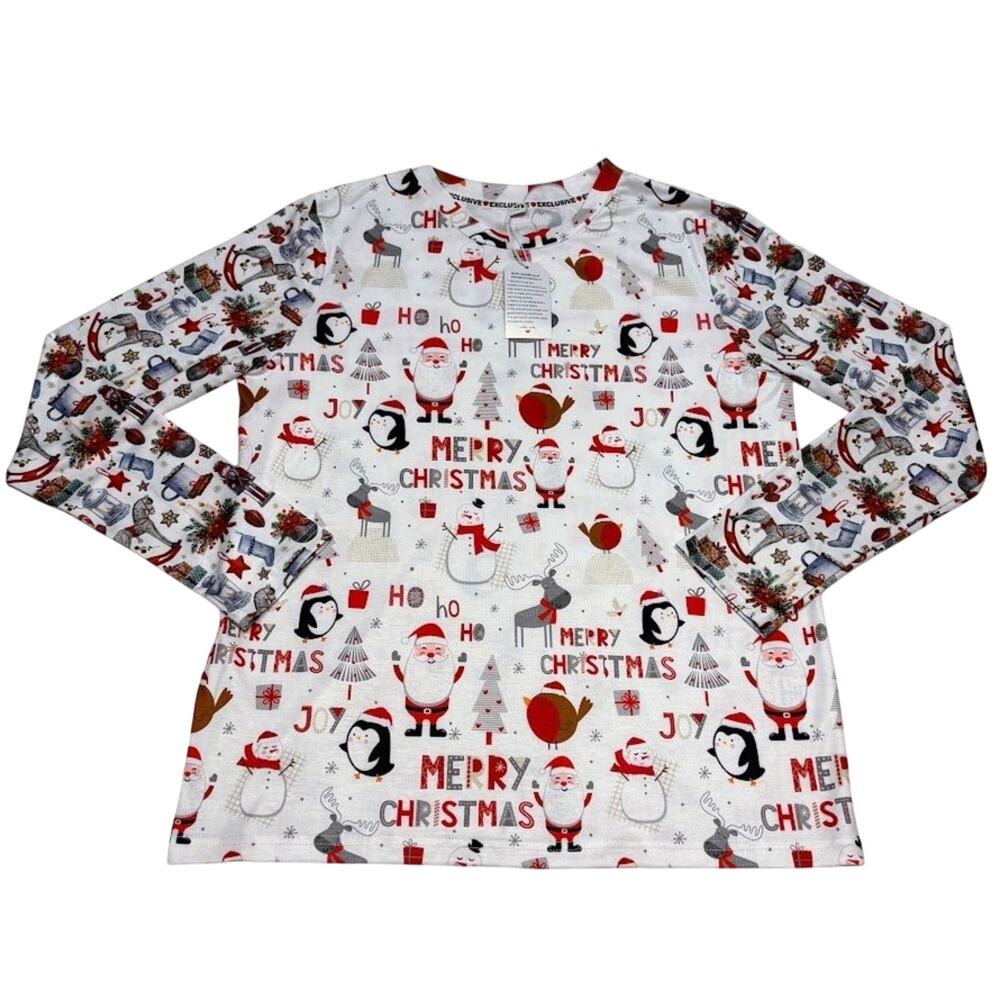 "Ugly Sweater" Christmas Santa Snowman Penguin Reindeer Long Sleeve Top Size M
